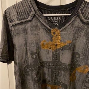 Black and Grey Guess Foiled Short Sleeve T-Shirt L